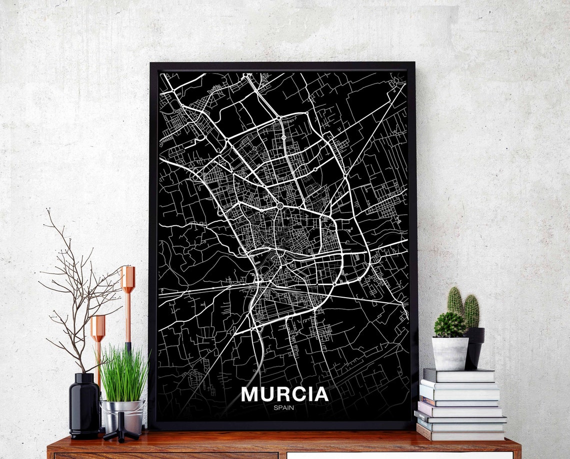 Murcia Spain Black Street Map Minimalist Contemporary City Poster