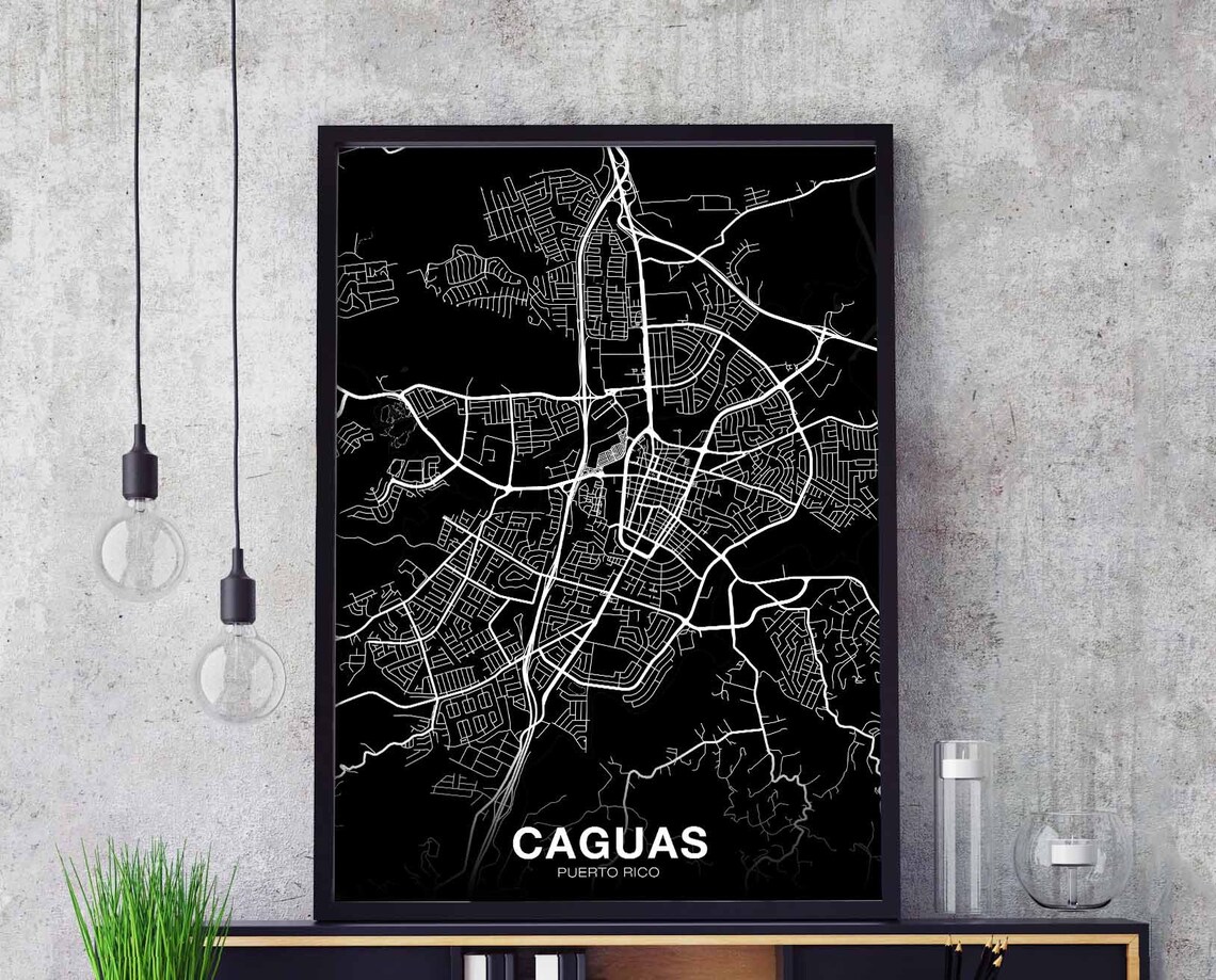 Caguas Puerto Rico Map Poster, Modern Home Decor