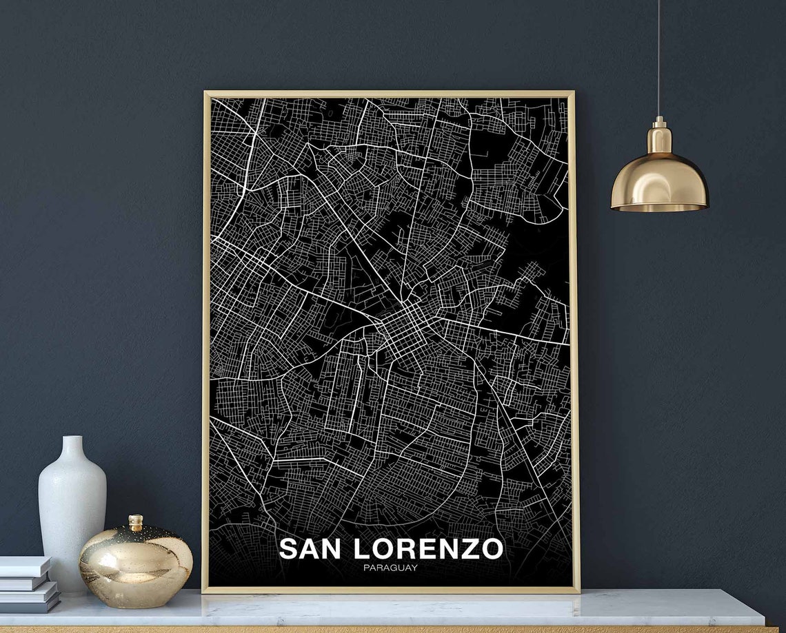 San Lorenzo Paraguay Black White City Map Hometown Art Poster