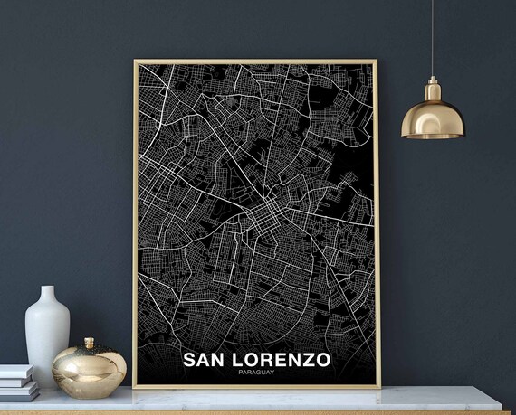 San Lorenzo Paraguay Map Poster Black White Hometown City Print Modern Home Decor Office Decoration Wall Art Dorm Bedroom Gift