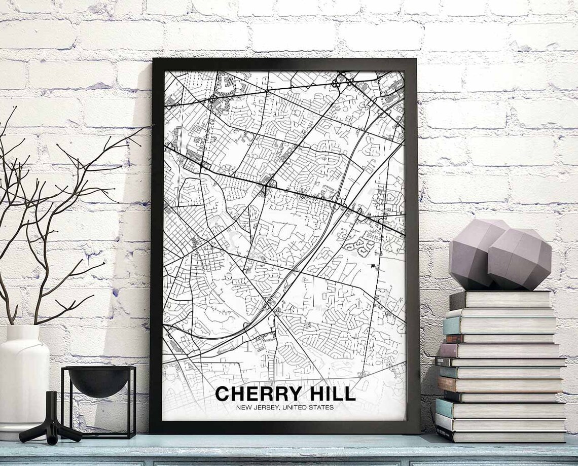Cherry Hill New Jersey Map Poster, Modern Home Decor