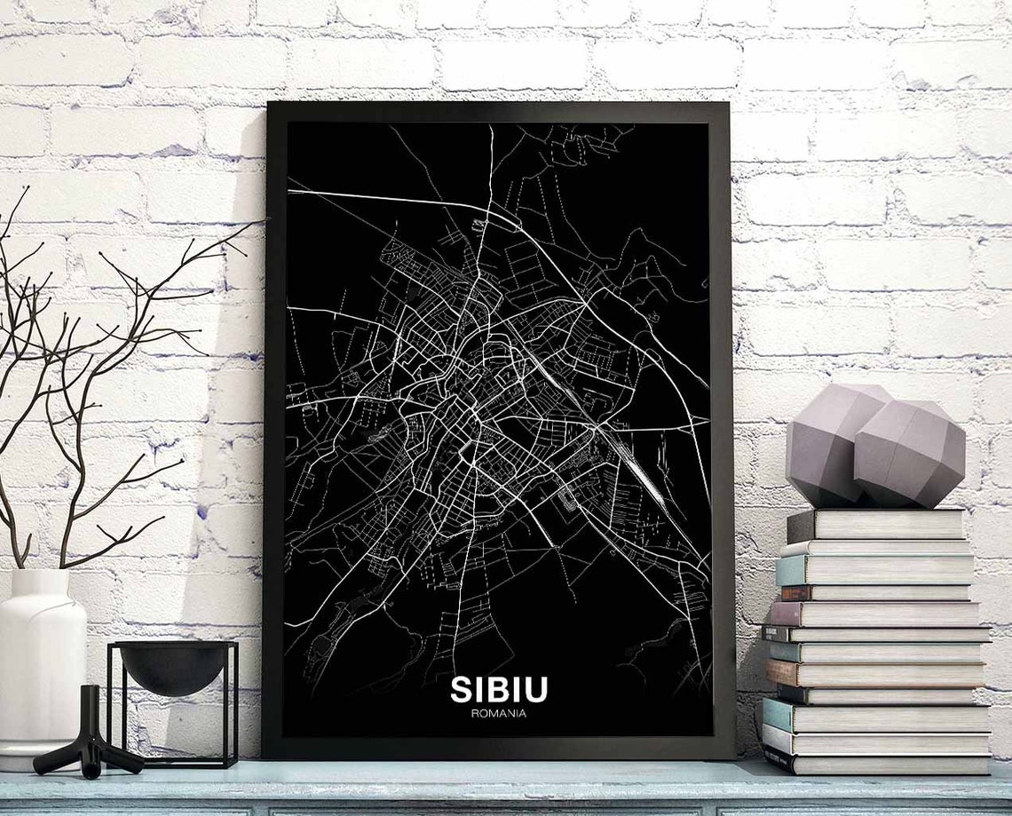 Sibiu Romania Black White Minimalist City Map Elegant Decor Poster