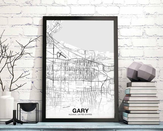Gary Indiana In Usa Map Poster Black White Hometown City Print Modern Home Decor Office Decoration Wall Art Dorm Bedroom Gift