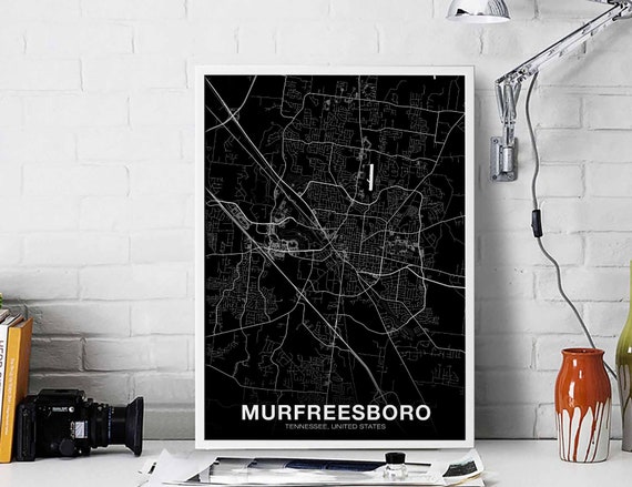 Murfreesboro Tennessee Tn Usa Map Poster Black White Hometown City Print Modern Home Decor Office Decoration Wall Art Dorm Bedroom Gift