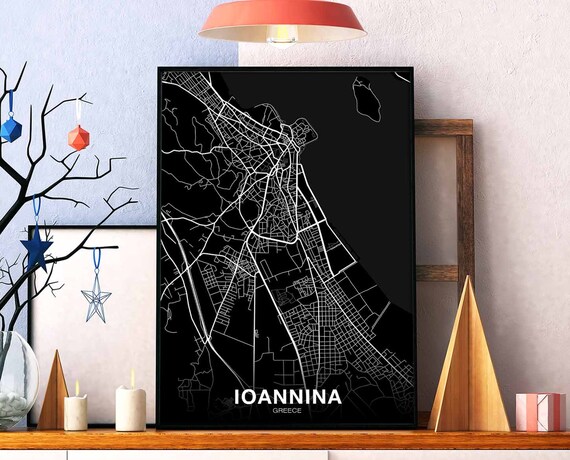 Ioannina Greece Map Poster Black White Hometown City Print Modern Home Decor Office Decoration Wall Art Dorm Bedroom Gift