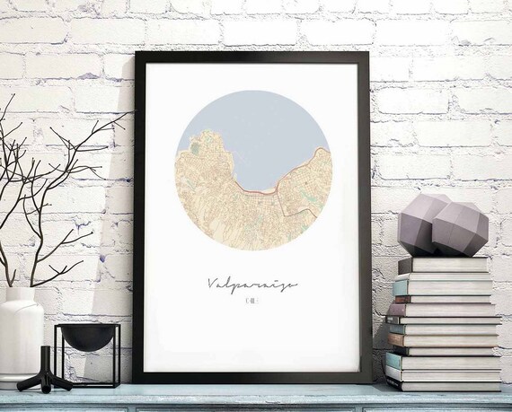 Valparaiso Chile Circular City Map Minimalist Travel Art Poster