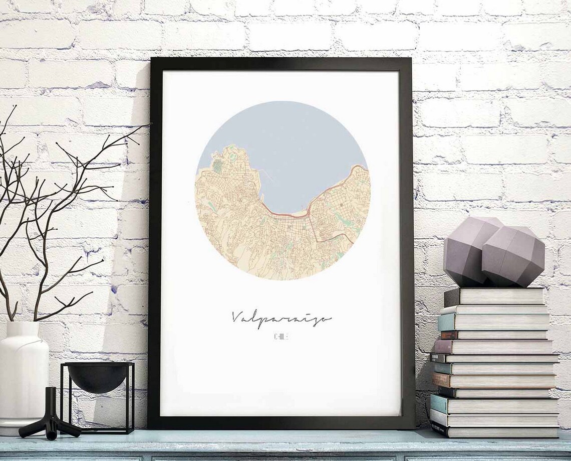 Valparaiso Chile Circular City Map Minimalist Travel Art Poster
