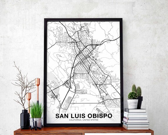 San Luis Obispo Usa Map Poster Black White Hometown City Print Modern Home Decor Office Decoration Wall Art Dorm Bedroom Gift