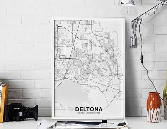 Deltona Florida Fl Usa Map Poster Black White Hometown City Print Modern Home Decor Office Decoration Wall Art Dorm Bedroom Gift