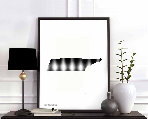 Tennessee Us State Minimal Dots Retro Map Poster Black White Wall Decor Design Modern Swiss Scandinavian Nordic Housewarming Travel