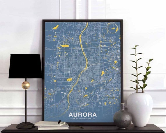 Aurora Illinois Il Usa Poster Color Hometown City Print Modern Home Decor Office Decoration Wall Art Dorm Bedroom Gift