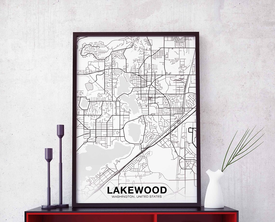 Lakewood Washington USA Map Poster, Modern Home Decor