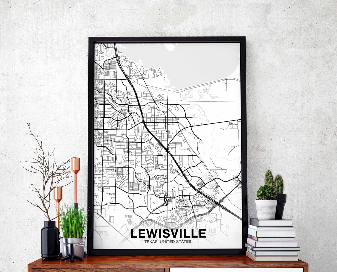 Lewisville Texas USA Map Poster Print
