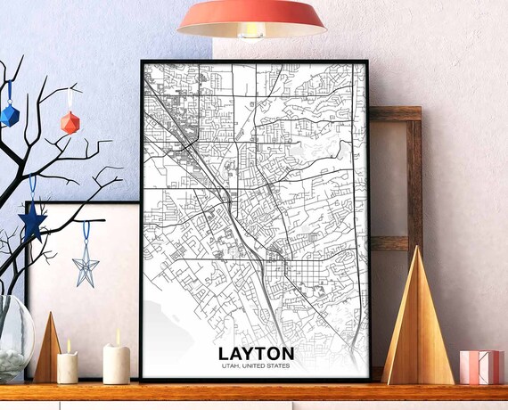 Layton Utah Ut Usa Map Poster Black White Hometown City Print Modern Home Decor Office Decoration Wall Art Dorm Bedroom Gift