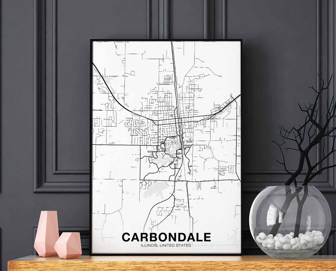Carbondale Illinois Map Poster, Black-White City Print