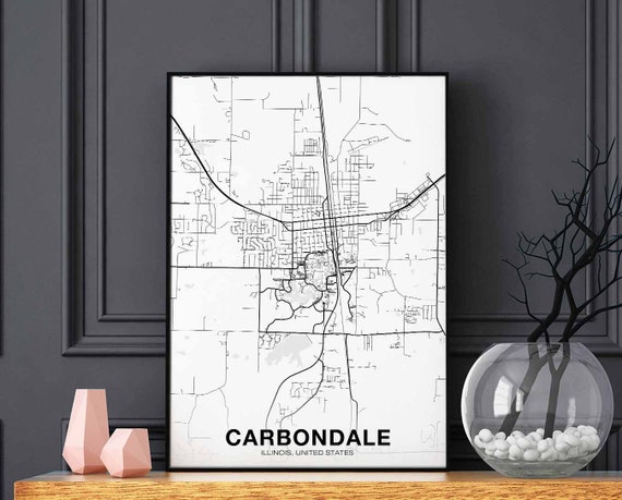 Carbondale Illinois Map Poster, Black-White City Print