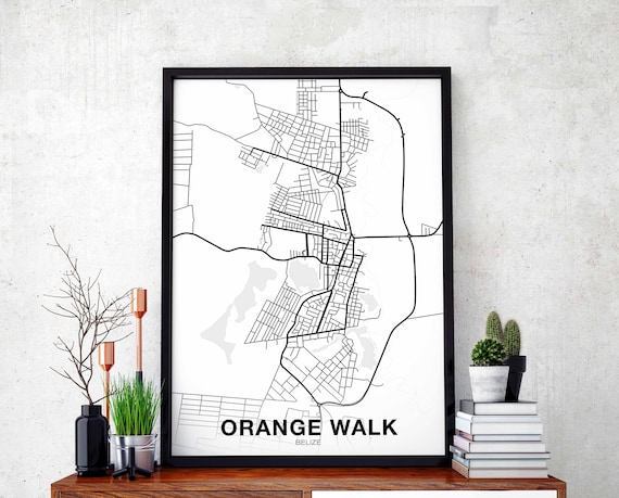 Orange Walk Belize Map Poster Black White Hometown City Print Modern Home Decor Office Decoration Wall Art Dorm Bedroom Gift
