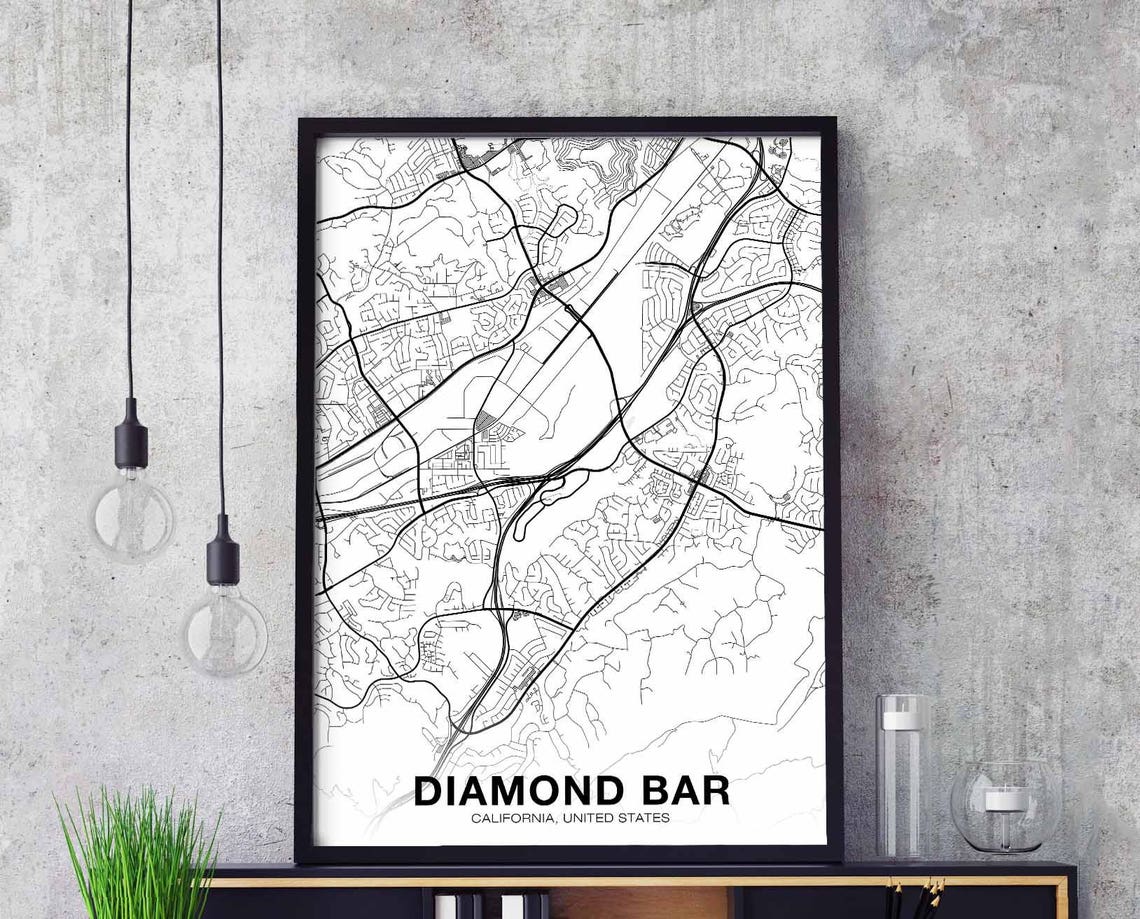 Diamond Bar California Black and White Street Map Modern Poster