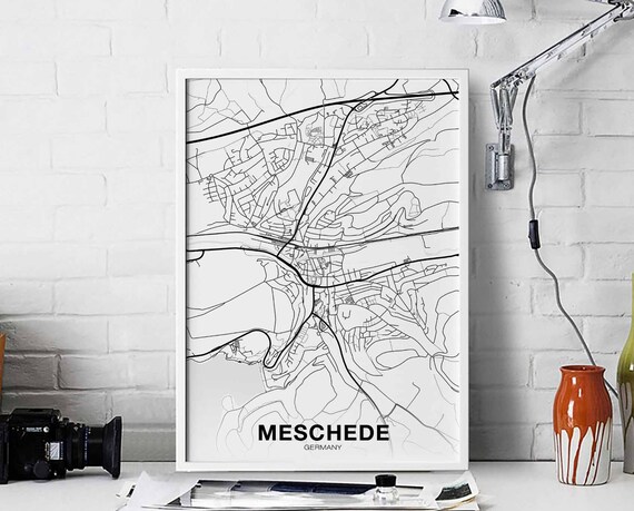 Meschede Germany Map Poster Hometown City Print Modern Home Decor Office Decoration Wall Art Dorm Bedroom Gift