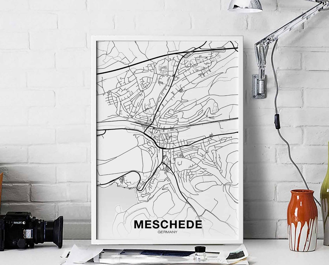 Modern Meschede Germany Minimalist White City Map Hometown Poster