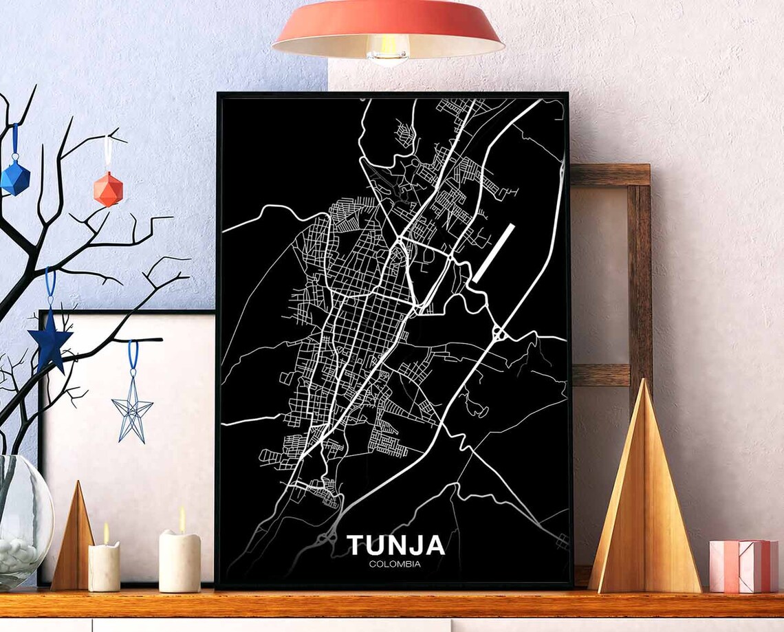 Tunja Colombia Black Street Map Modern Hometown City Wall Art Decor
