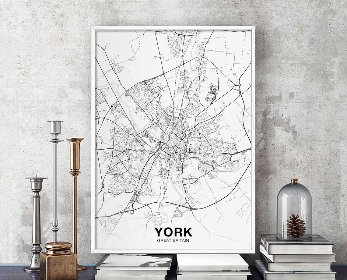 York Great Britain Classic White Minimalist Street Map Art Poster