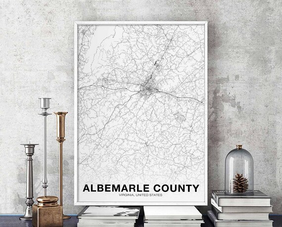 Albemarle County Virginia Va Usa Map Poster Black White Hometown City Print Modern Home Decor Office Decoration Wall Art Dorm Bedroom Gift