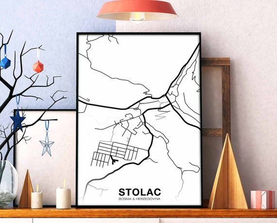 Stolac Bosnia Map Poster Hometown City Print Modern Home Decor Office Decoration Wall Art Dorm Bedroom Gift