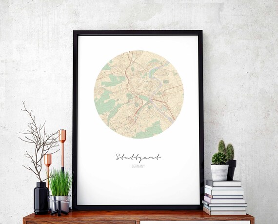 Stuttgart Germany Circular City Map Minimal Travel Art Poster