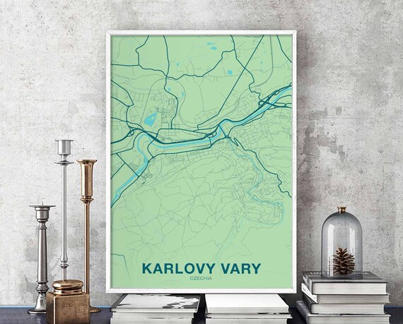 Karlovy Vary Czechia Map Poster Color Hometown City Print Modern Home Decor Office Decoration Wall Art Dorm Bedroom Gift