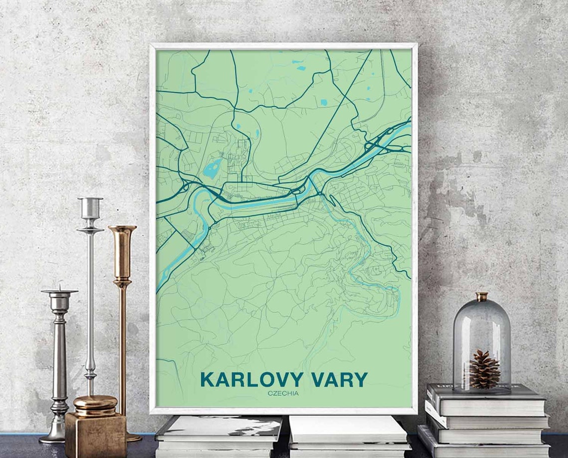 Karlovy Vary Czechia Mint Green River Valley Street Map Poster