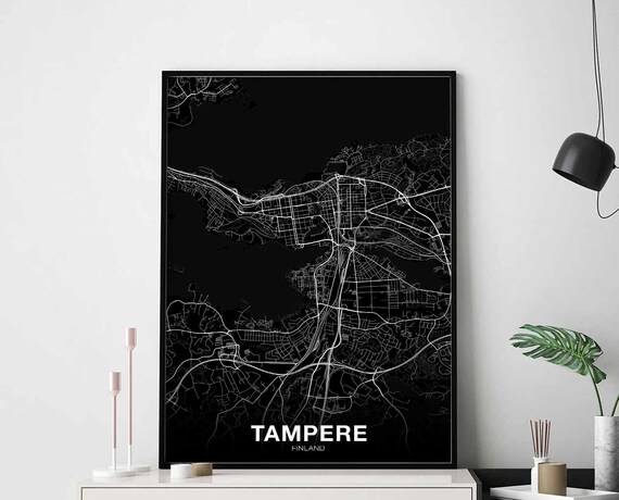 Tampere Finland Map Poster Black White Hometown City Print Modern Home Decor Office Decoration Wall Art Dorm Bedroom Gift
