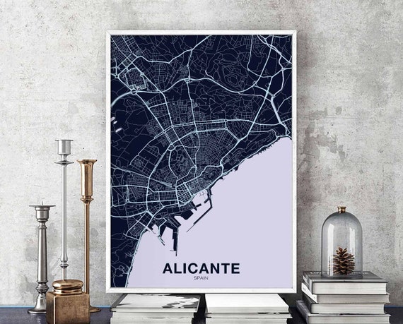 Alicante Spain Map Poster, Modern Home Decor Print