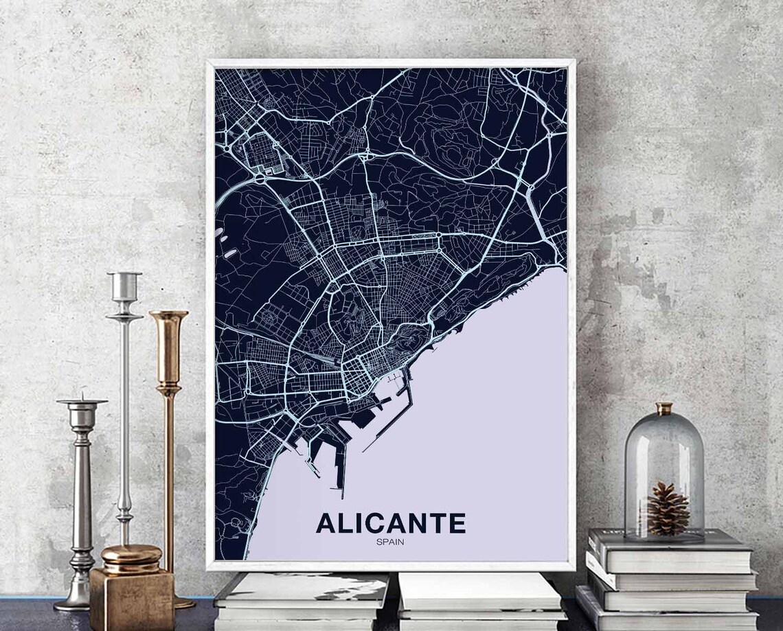 Alicante Spain Map Poster, Modern Home Decor Print