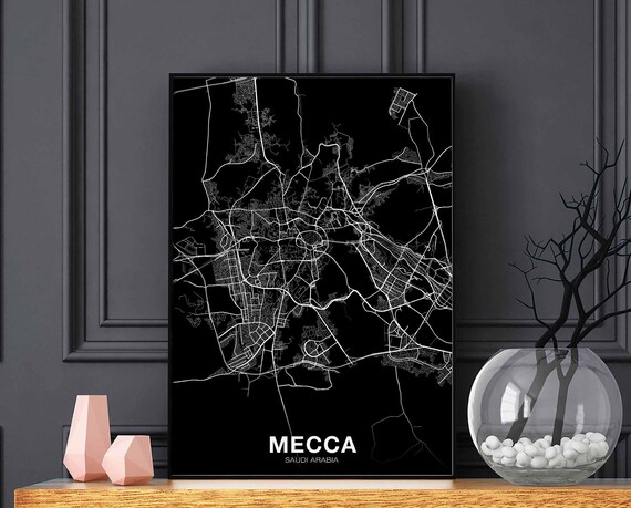 Mecca Saudi Arabia Map Poster Black White Hometown City Print Modern Home Decor Office Decoration Wall Art Dorm Bedroom Gift