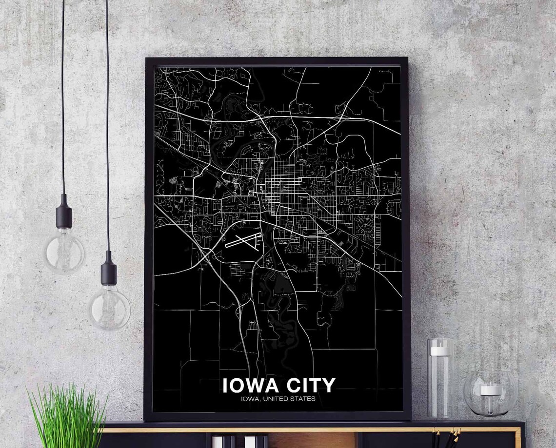Iowa City Iowa USA Modern Black White City Street Map Poster