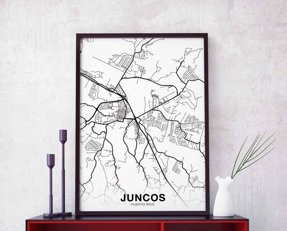 Juncos Puerto Rico Map Poster, Modern Travel Print