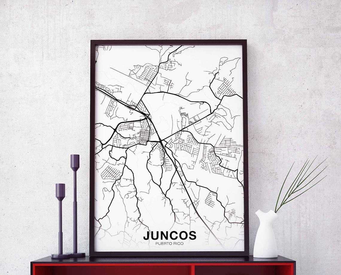 Juncos Puerto Rico Map Poster, Modern Travel Print