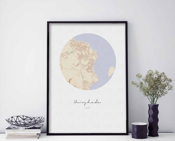 Hurghada Egypt Round Map Minimalist Red Sea Coastal City Poster