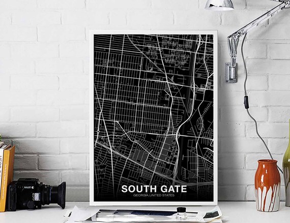 South Gate Ca Usa Map Poster Black White Hometown City Print Modern Home Decor Office Decoration Wall Art Dorm Bedroom Gift