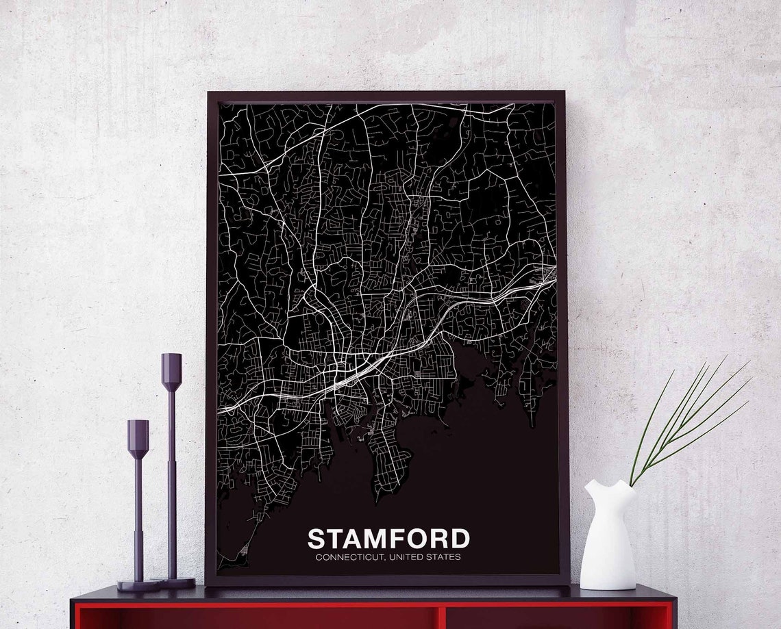 Stamford Connecticut United States Dark Night City Map Art Poster