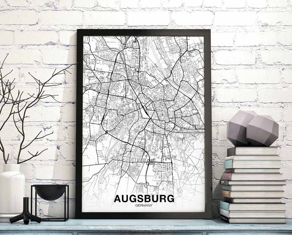 Augsburg Germany Black And White Street Map Minimalist City Poster