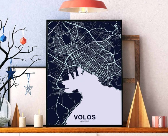Volos Greece Night Blue Poster Print