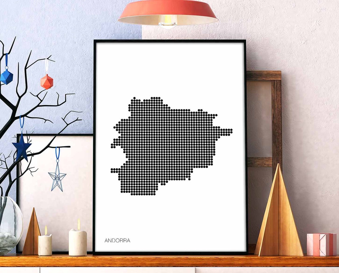 Andorra Minimalist Black Dot Country Map Modern Retro Wall Art
