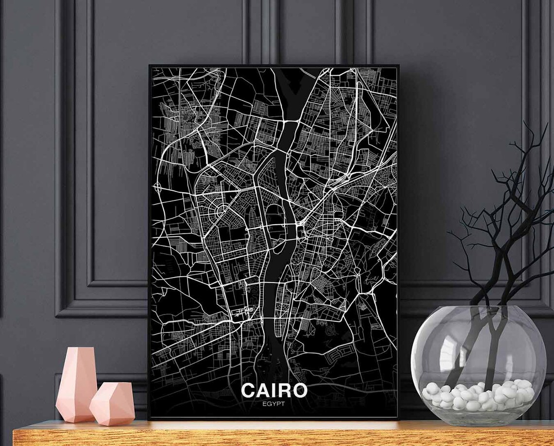 Cairo Egypt Map Poster, Modern Home Decor