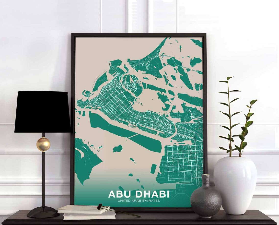 Abu Dhabi United Arab Emirates Map Poster, Modern Travel Print