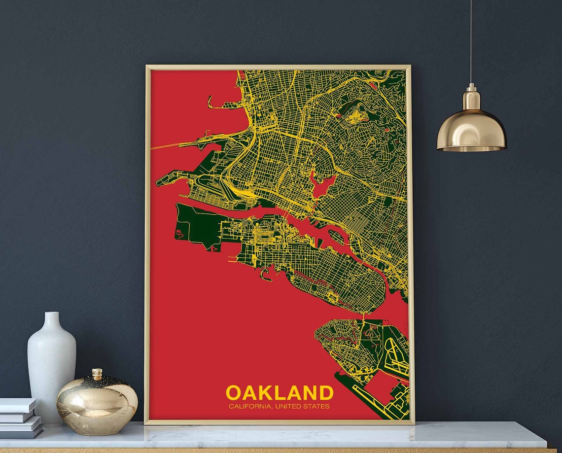 Oakland California City Map Poster Red Bold Modern Wall Decor
