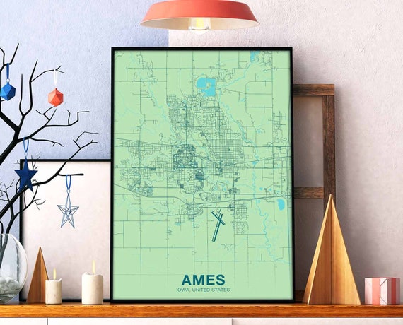 Ames Iowa Ia Usa Poster Color Hometown City Print Modern Home Decor Office Decoration Wall Art Dorm Bedroom Gift