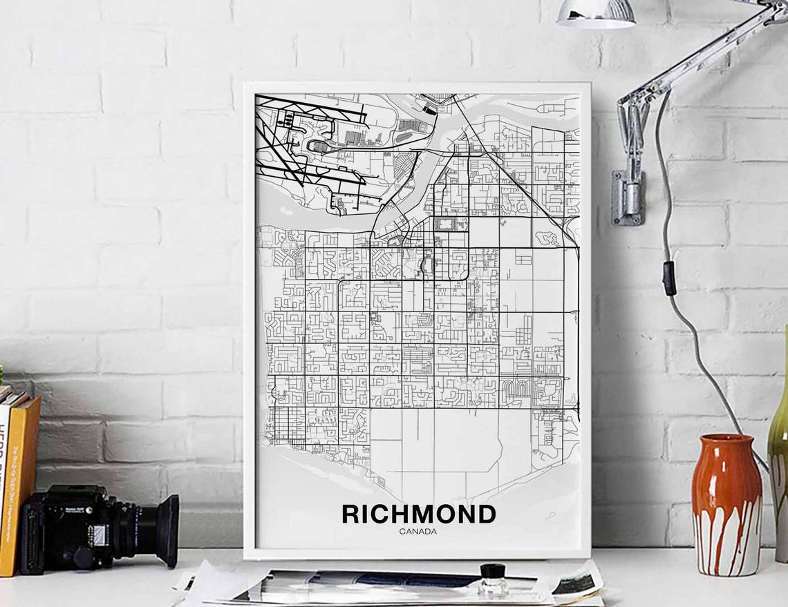 Richmond Canada Modern Minimalist White City Map Hometown Poster