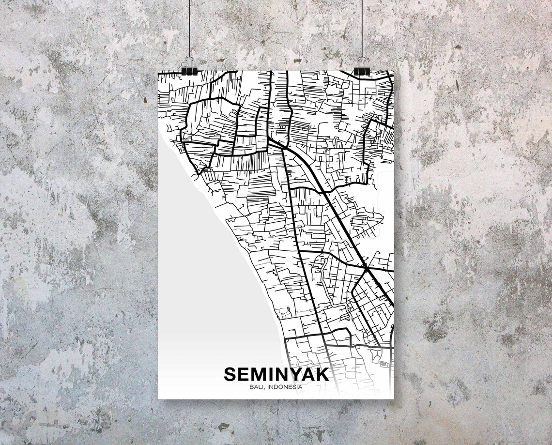 Seminyak Bali Indonesia Minimalist Black Street City Map Art Poster